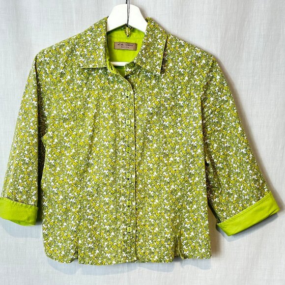 i.e.relaxed - Women's Floral Calico Button Up Shirt Sz PL Details - GREEN - Picture 1 of 13